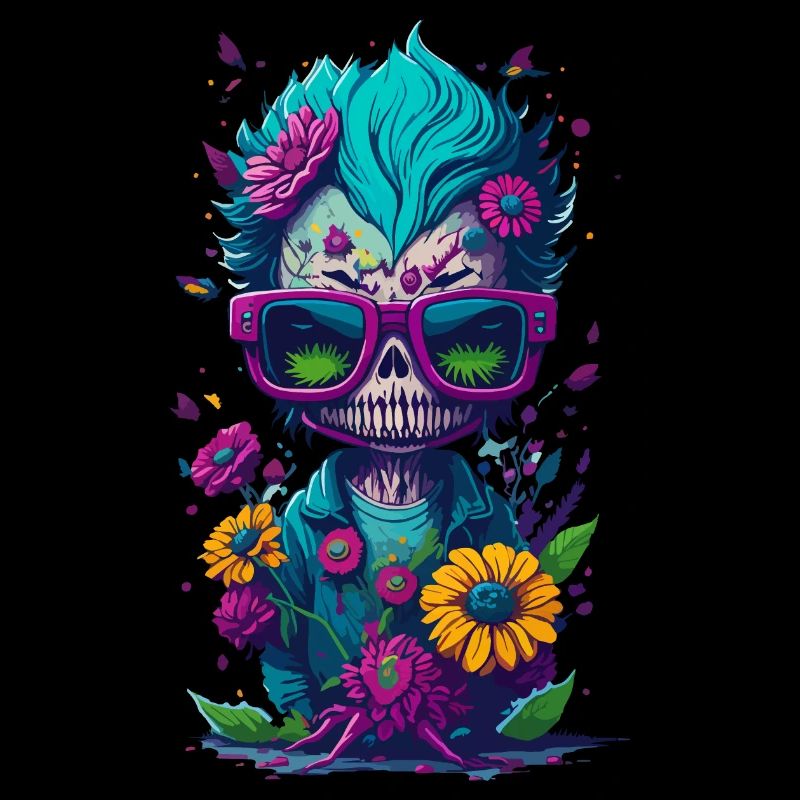 Zombies Illustration mit Sonnenbrille und Blumen