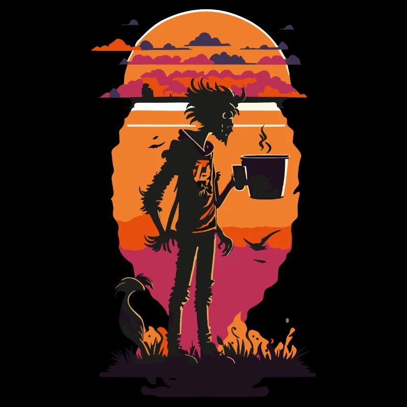 Zombies illustration with coffee in hand