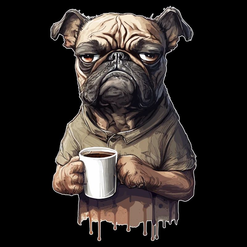 Grumpy dog pug moody coffee sarcasm