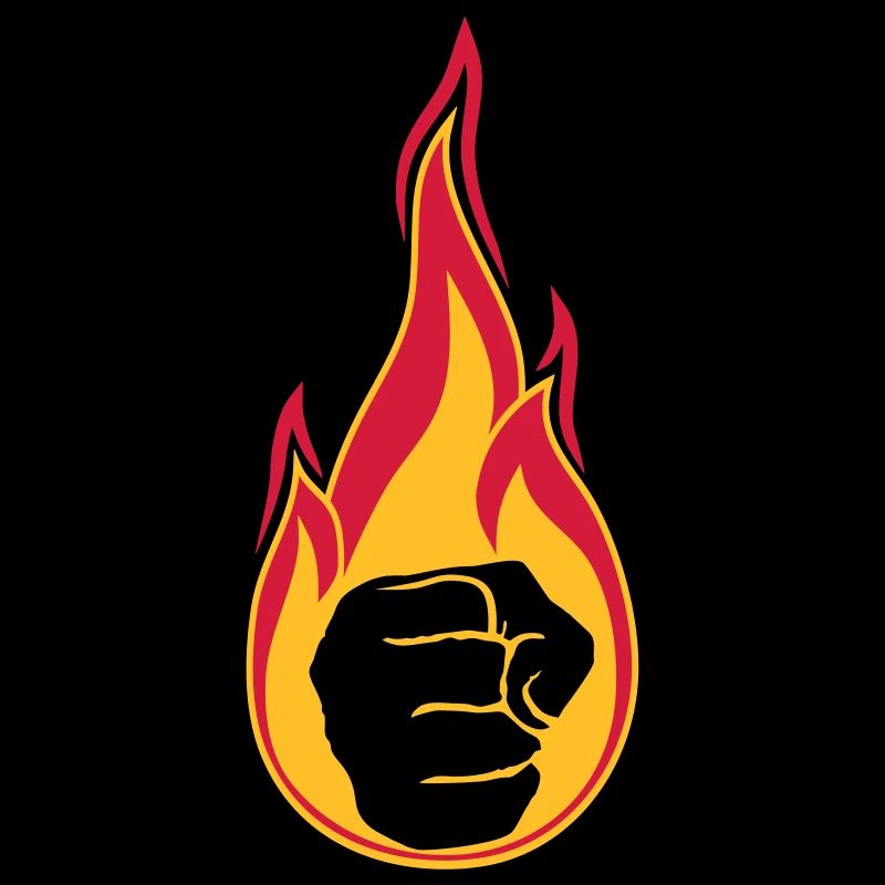 flammes chaudes brûlent la main de poing de feu serré