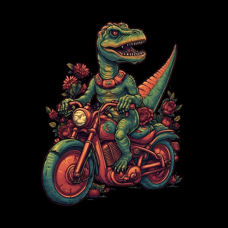 Cool dinosaur on motorcycle