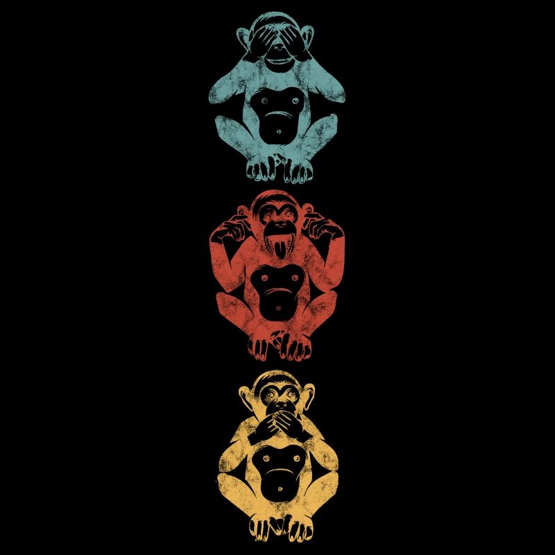 3 singes sagesse ne rien voir écouter dire coloré