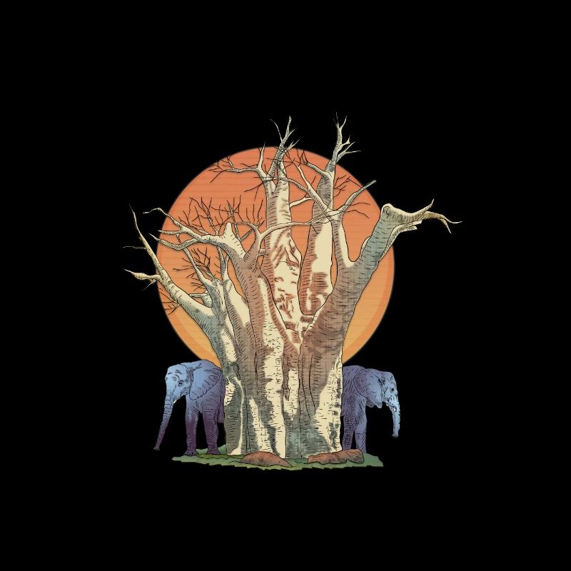Éléphants au coucher du soleil