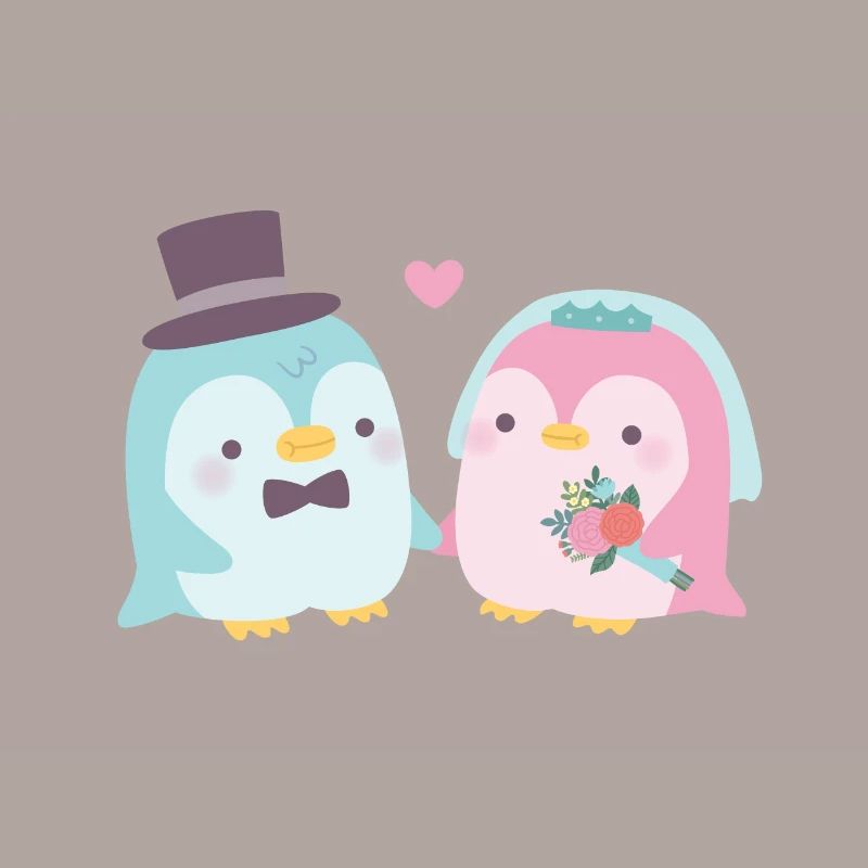 Marié mignon de pingouin et couples de mariage de mariée