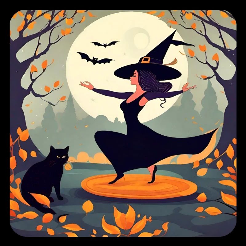 Witch dancing in the forest at full moon