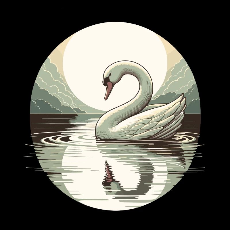 Schwan See Vollmond Reflektion Art Deco