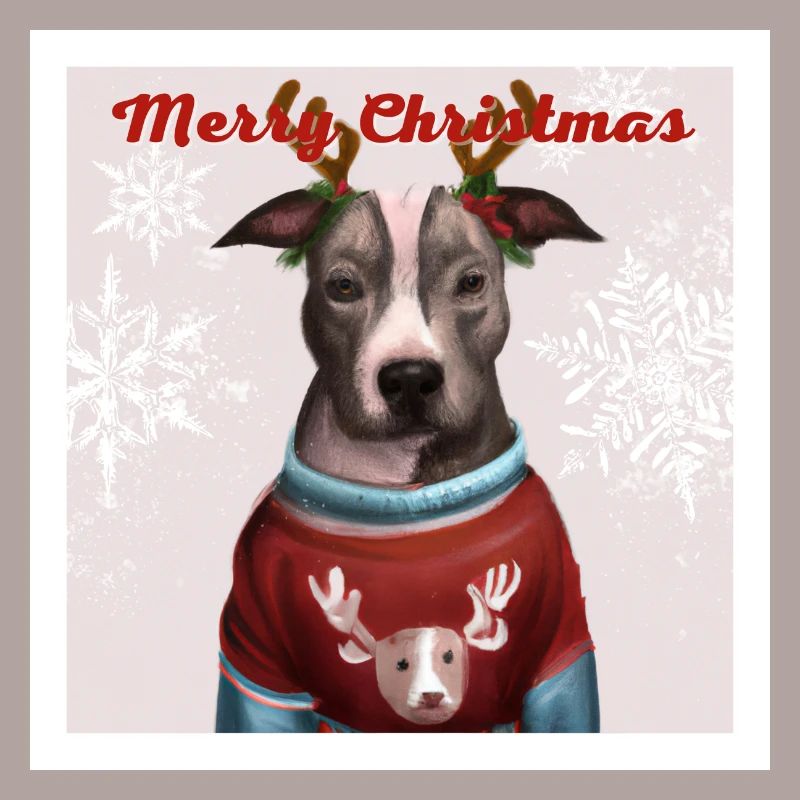 Portrait de Pitbull dans un pull de renne de Noël.