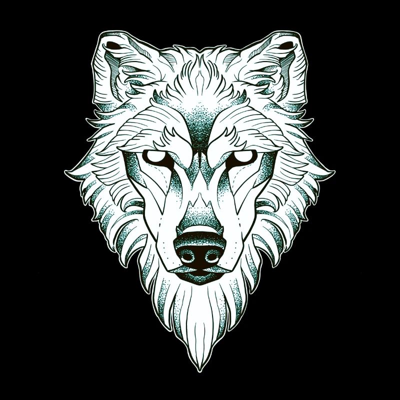 Symmetrical wolf dotwork