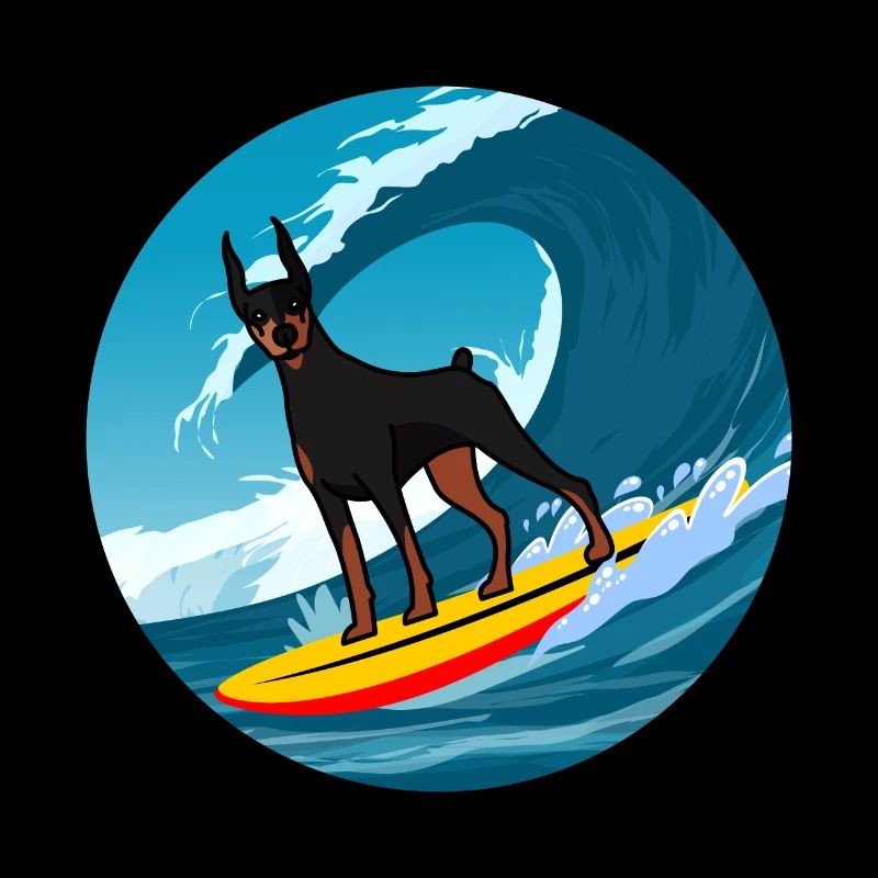 Dobermann propriétaire chien surf mer vagues