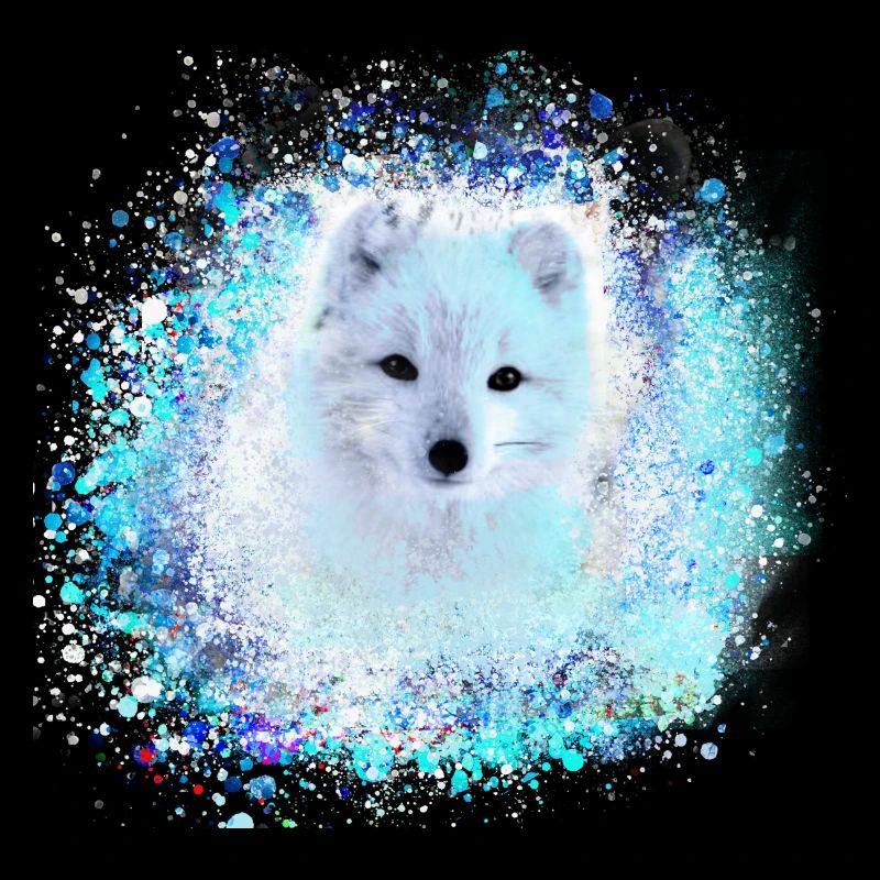 blue , polar fox, fox, white , watercolor , painting