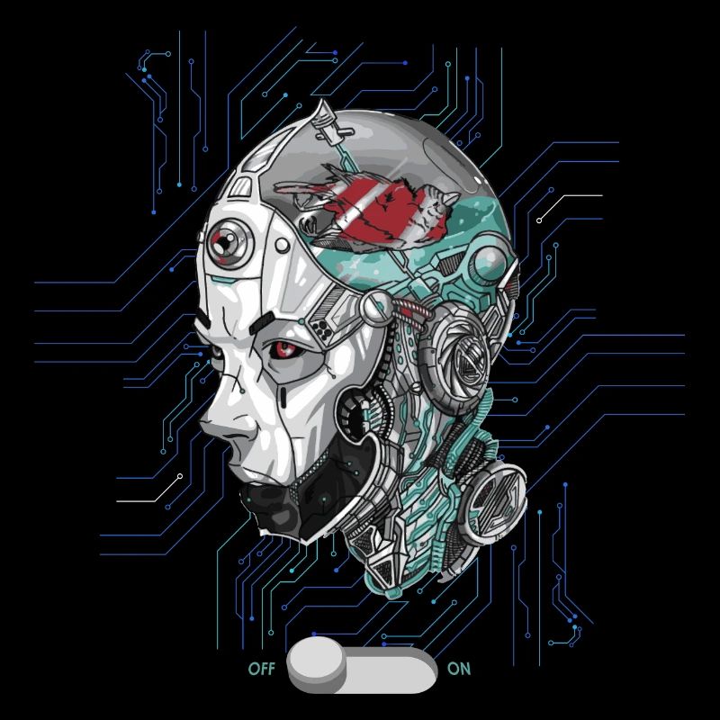 Robot head with bird in head Cyber AI technology