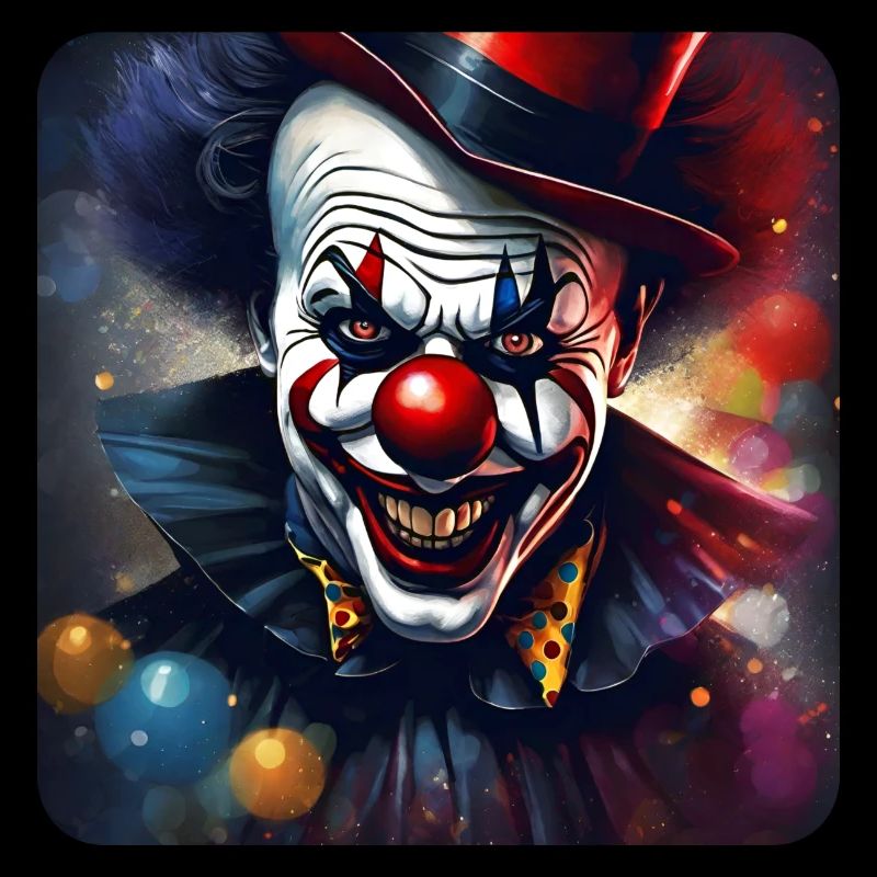 Evil grinning horror clown with red nose
