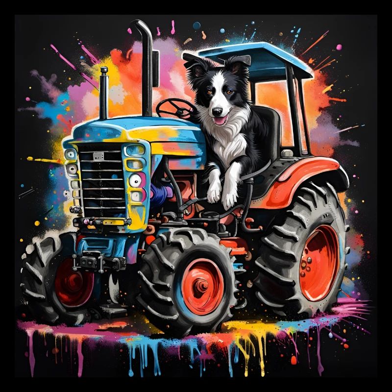 Border Collie Schäferhund auf einem Traktor