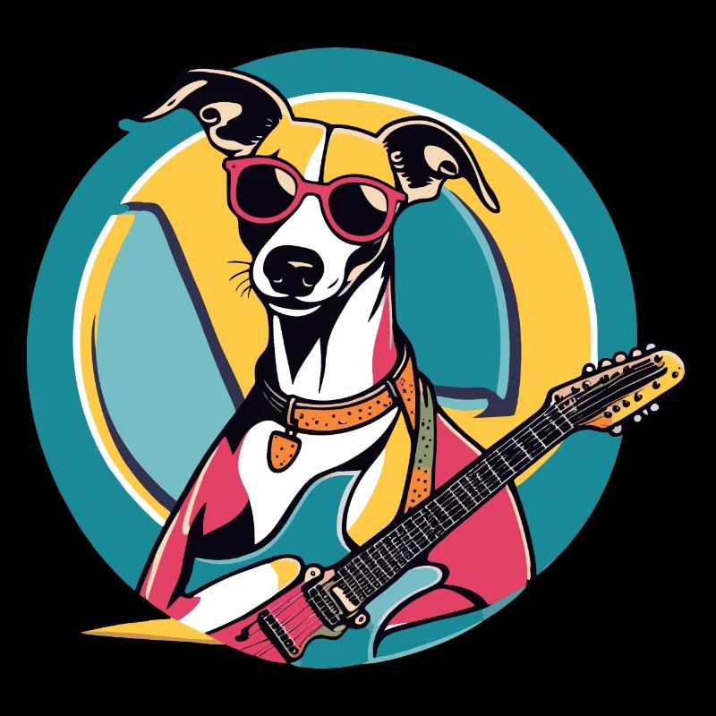 Cooler Whippet, der E-Gitarre spielt