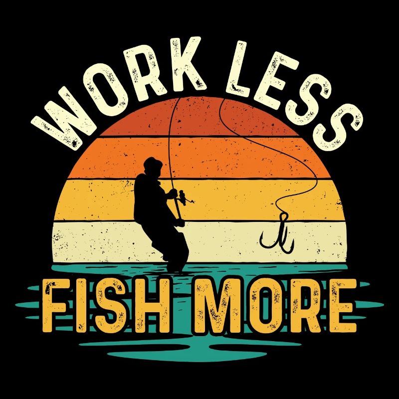 Travail Moins de Poisson Plus Rétro Citation de Pêche