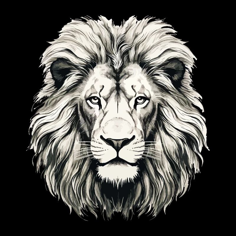 Tête de Lion Noir & Blanc Dessiné Art
