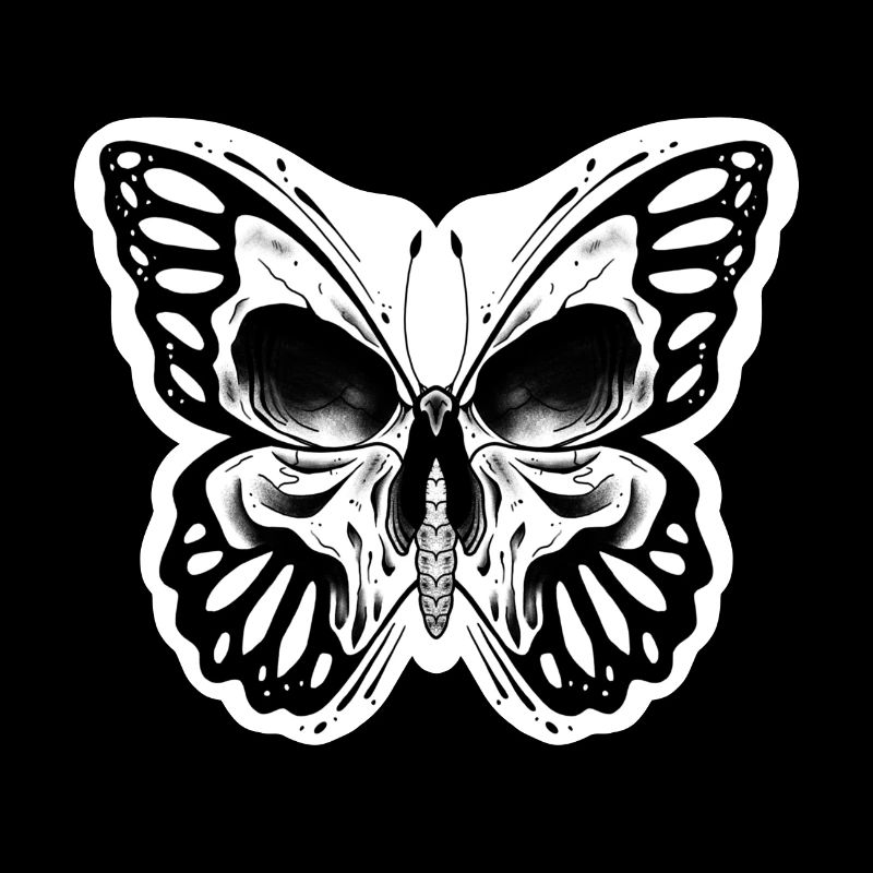 Skull Butterfly black white Sticker