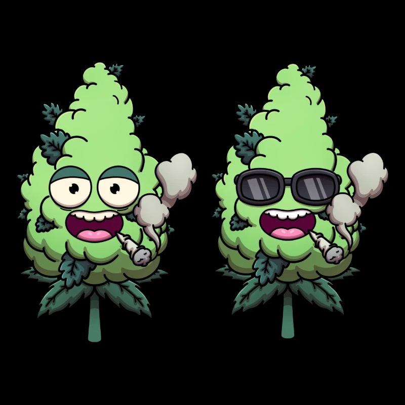 Funny Weed Bud Characters Smoking Joint