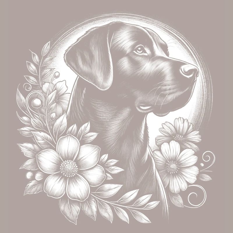 Mignon Labrador avec des fleurs comme un dessin élégant