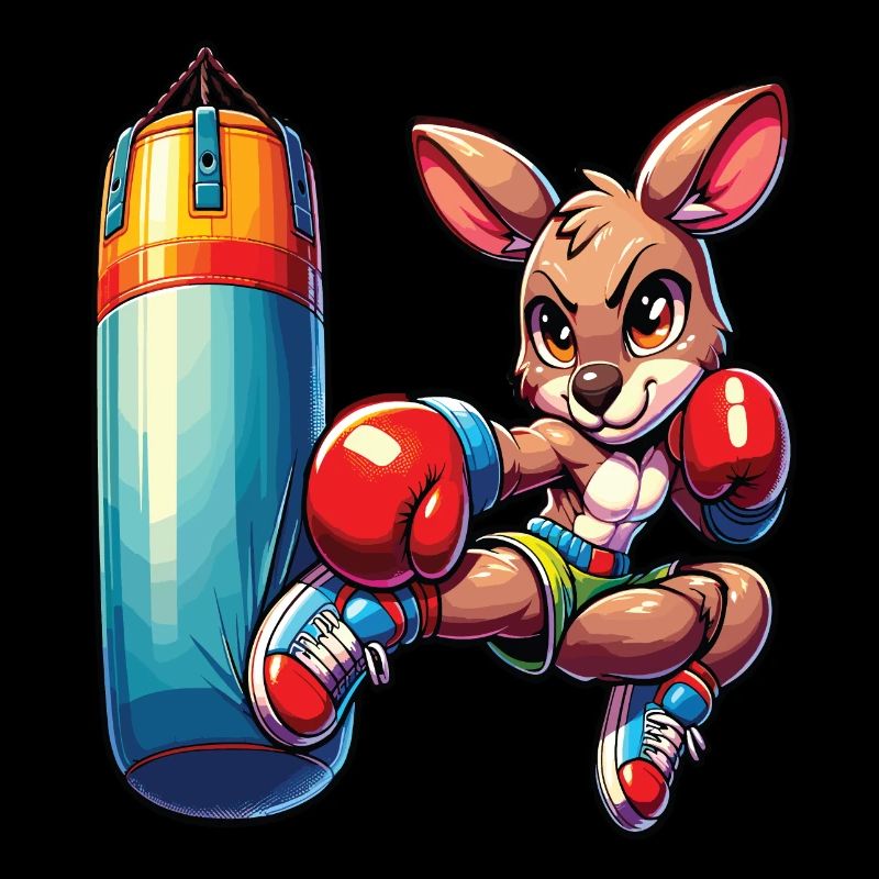 A cute manga-style boxing kangaroo