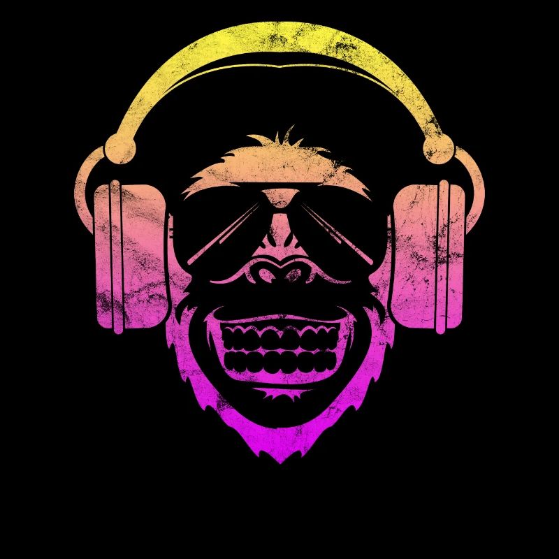 Monkey DJ monkey with headphones and sunglasses