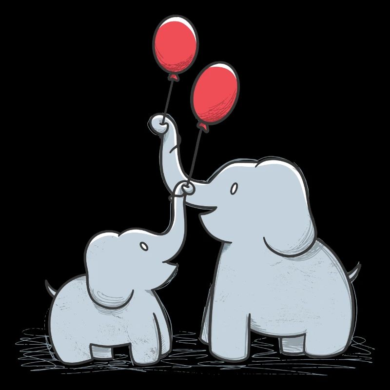 Doux éléphants avec des ballons rouges