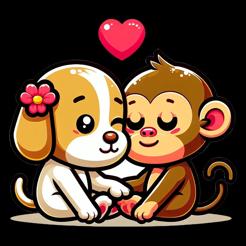Cuddling Dog And Monkey In Love