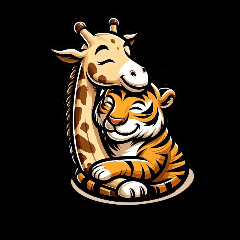 Cuddling Giraffe And Tiger In Love