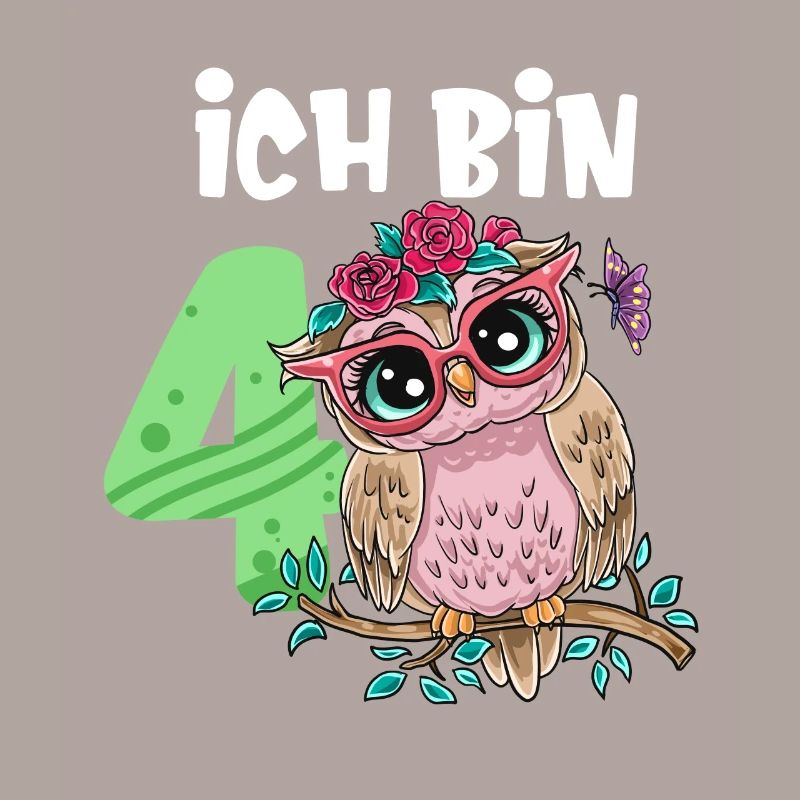 Ich Bin 4 Süße Eule Pink Blumen Mädchen Geburtstag