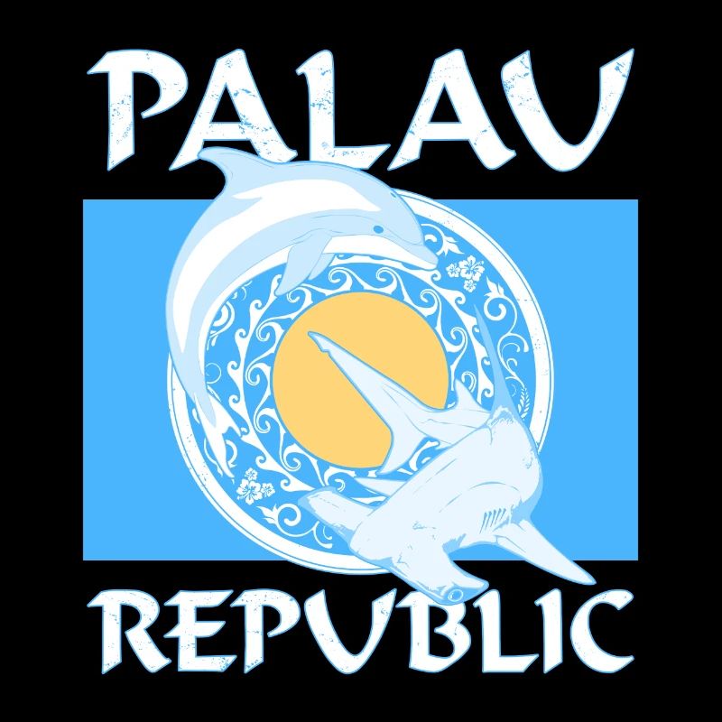 Requin-marteau et drapeau dauphin Palau