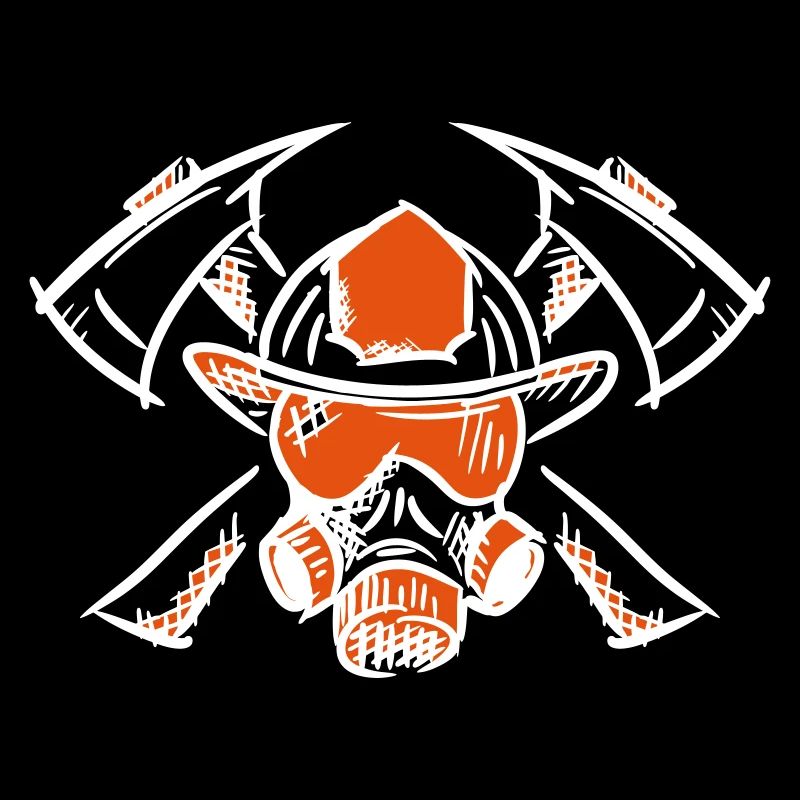 Logo du pompier. Haches de casque de pompier.