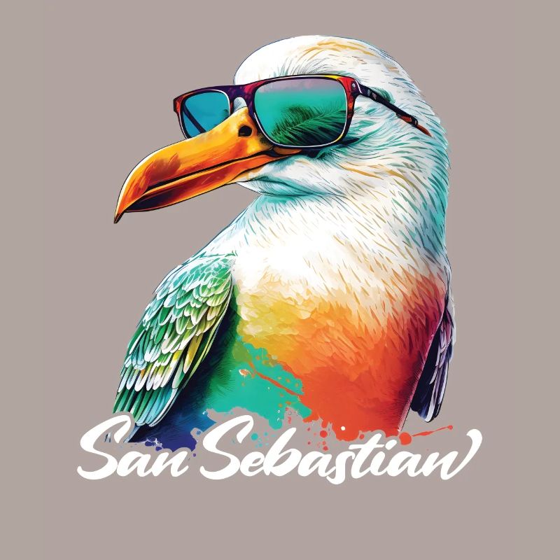 San Sebastian Urlaub bunte Möwe mit Sonnenbrille