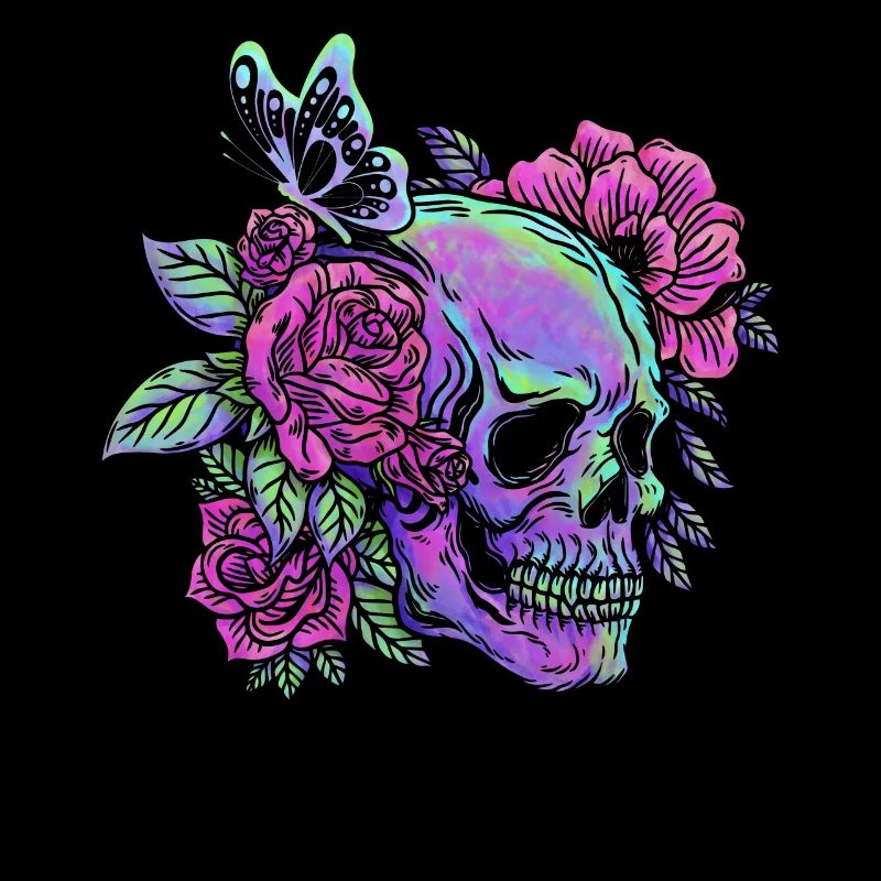Skeleton Shirt, Neon Skull Roses Gothic Skeleton