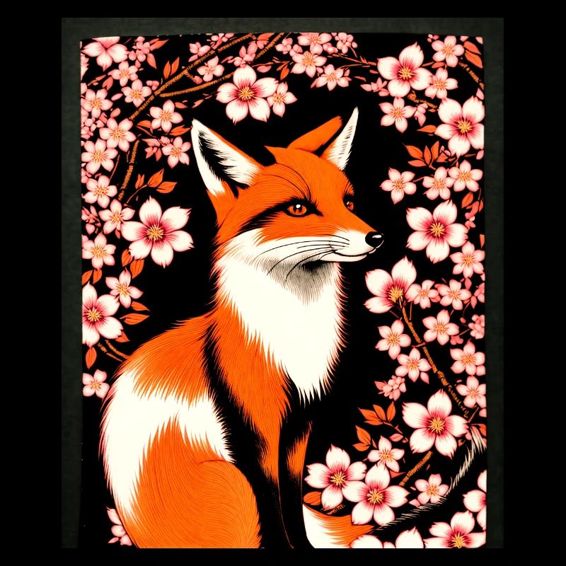 Foxes Japanese Cherry Blossom Flower Kitsune Fox