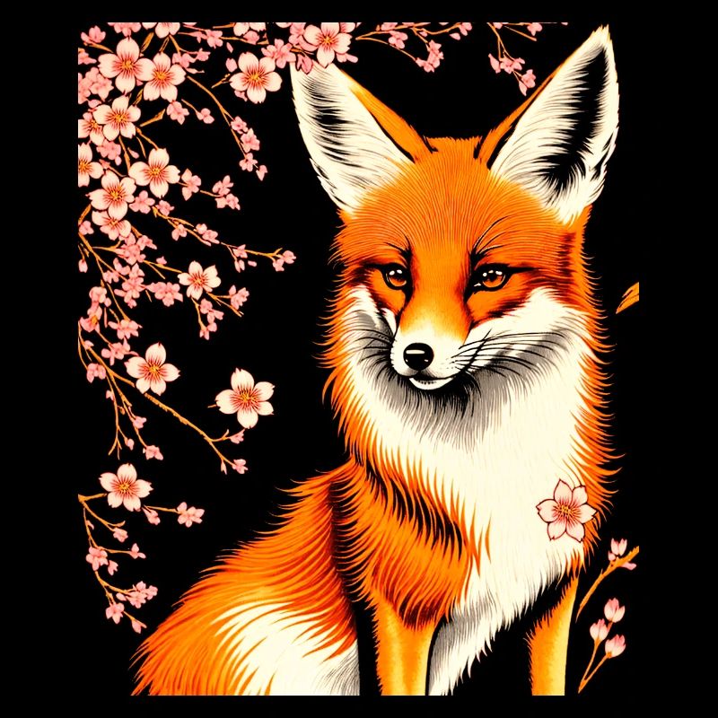 Foxes Japanese Cherry Blossom Flower Kitsune Fox