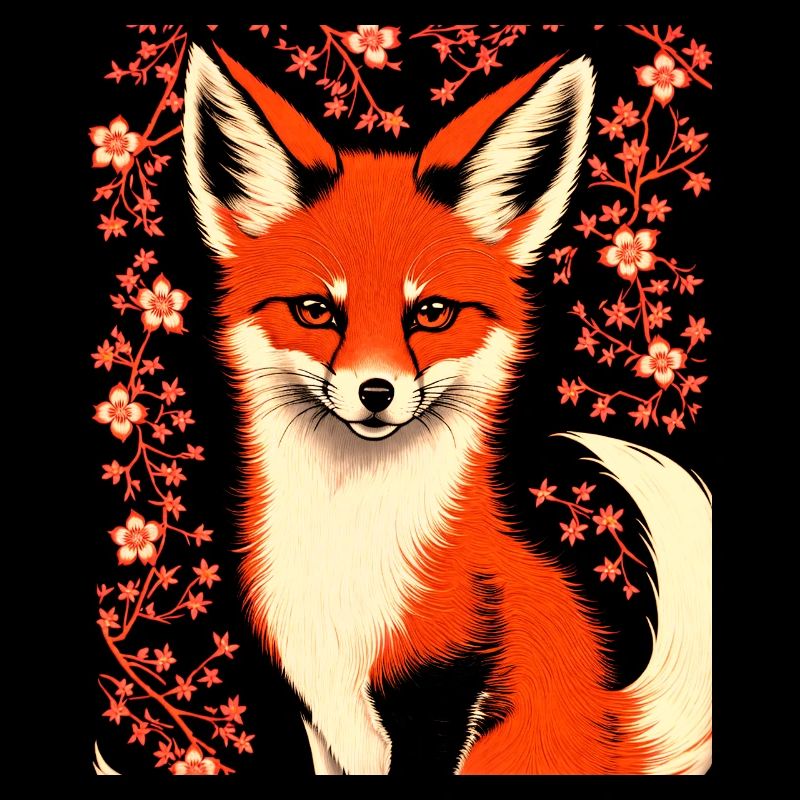 Foxes Japanese Cherry Blossom Flower Kitsune Fox
