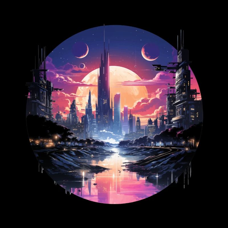 Futuristisches Cyberpunk Stadtbild, Synthwave Stil