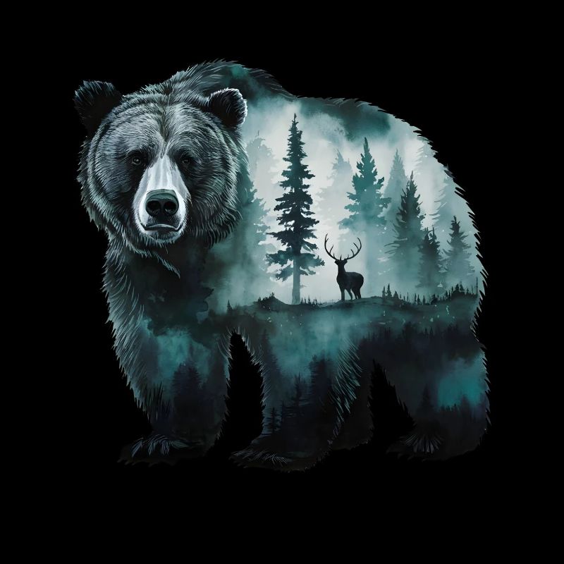 Majestic Bear with Forest and Deer Art