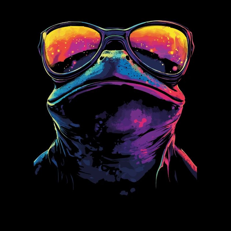 Frog with sunglasses in rainbow color