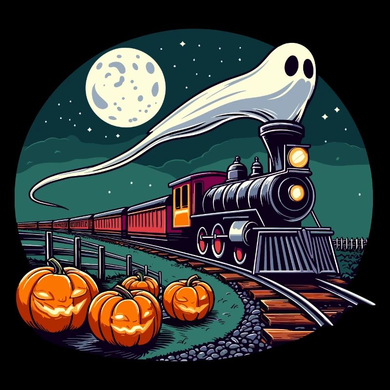 Halloween Ghost Locomotive Railway Pumpkin Funny