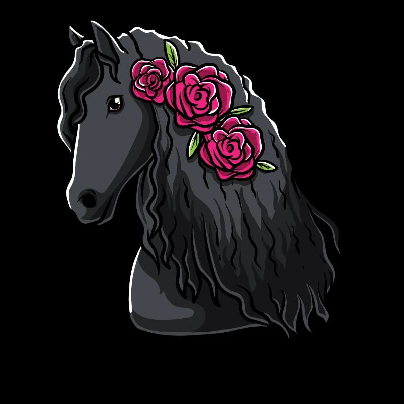Friesenpferd mit Blumen Pferdefan Geschenk