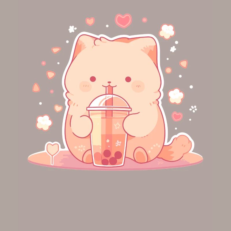 Kawaii Cat Drinks Boba Bubble Tea Chibi