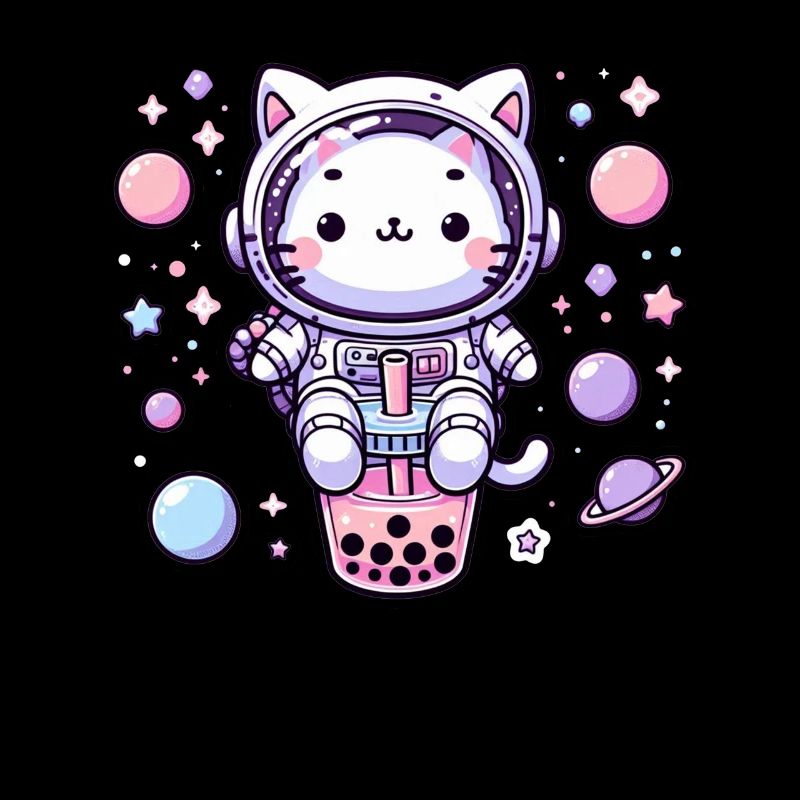 Kawaii Cat Astronaut Bubble Tea in Space