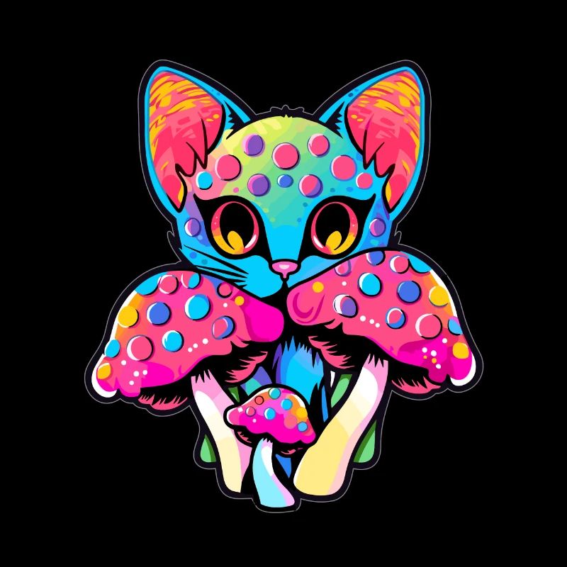 Festival EDM Psychédélique Champignon Chat Mignon Trippy