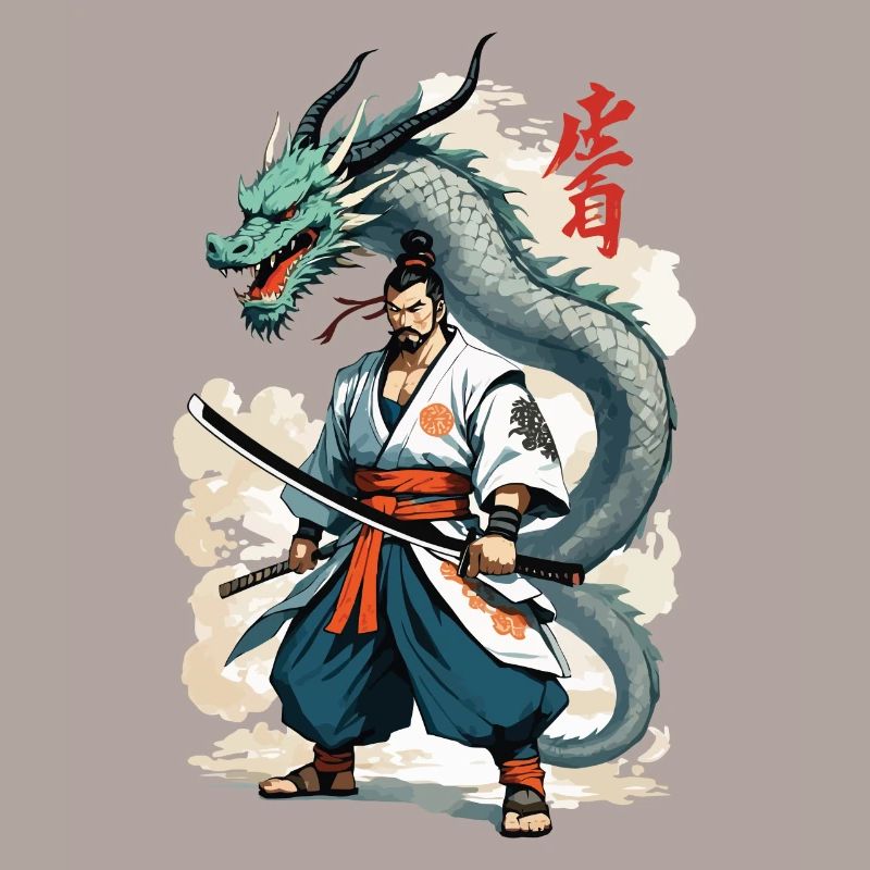 Samouraï Dragon Vintage Ukiyo-e Style Artwork