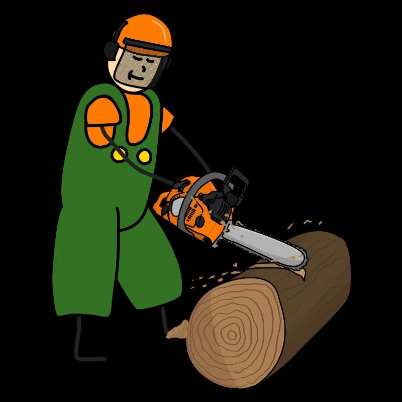 Lumberjacks Forest workers Sawing chainsaws
