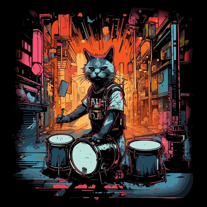 Cat Drummer Music Animal Drums Wild Cat