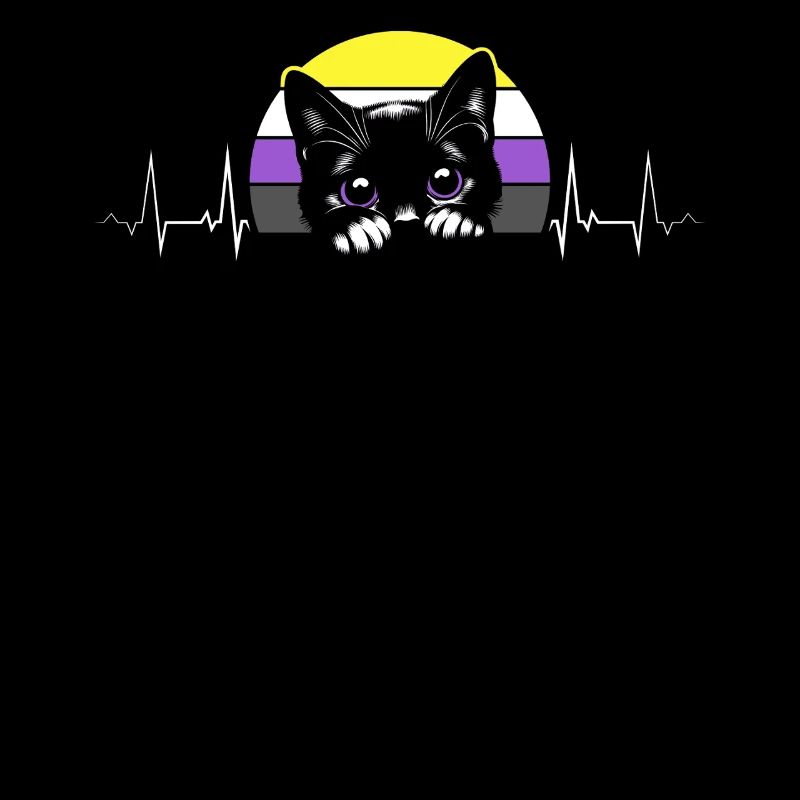Nonbinary Pride Katze Herzschlag Mit Flagge