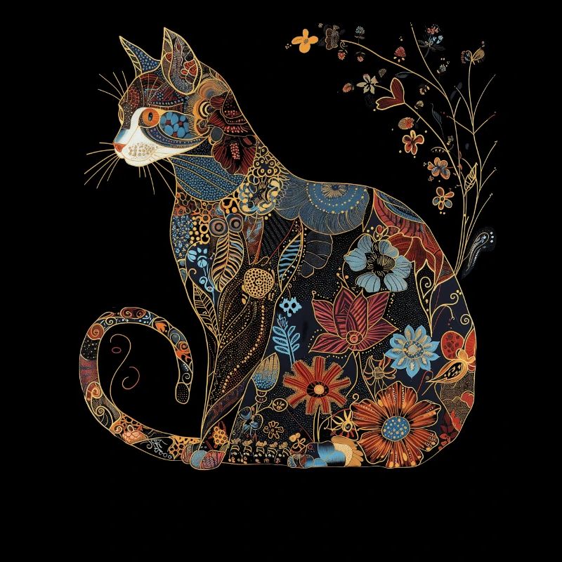 Katze Blumen Muster Vintage Geschenk