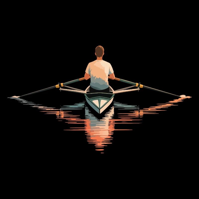 Serene Man Rowing Solo